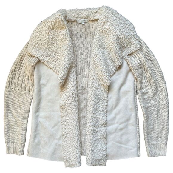 Society 8 Womens Large Jacket Open Front Fleece Collar Faux Suede & Knit Sweater - Picture 3 of 12